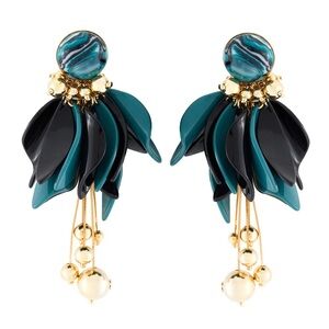 Chic Teal and Black Dangle Earrings with Gold Accents